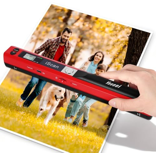 Youool A4 Tragbarer Scanne 900 DPI Farbscannen im JPG/PDF-Format | USB-Bildscanner, Handscanner A4 Tragbarer Dokumentenscanner (Rote Scanner + 16GTF-Karte)