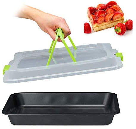 Relaxdays 10024300_53 Backblech mit Deckel, 3in1 Kuchen Transportbox, hoher Rand, Kuchenblech rechteckig, grün/schwarz, 9 x 41.5 x 33 cm