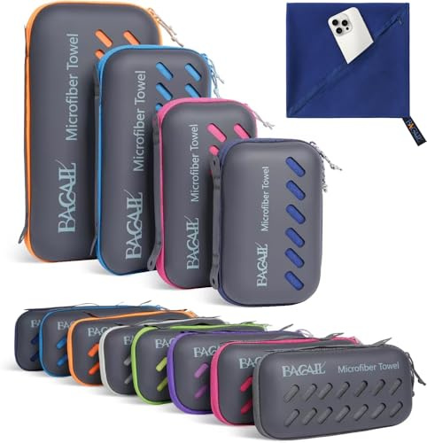 BAGAIL Mikrofaser Handtuch - Kompakt, Ultra Leicht, Schnelltrocknend - Microfaser Handtücher mit Atmungsaktive Eva Box - Perfekte Sporthandtuch, Strandhandtuch, Reisehandtuch und Badehandtücher