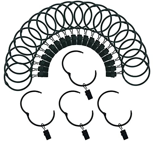 Vorhangringe mit Clips 1.5in/38mm Innendurchmesser Openable 24 Pack rostfreie Metallbügel Ring dekorative Drapery Vintage Schwarz TXZWJZ
