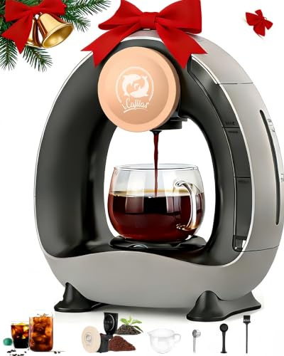 i Cafilas Elektrische Kaffeemaschine Mini Kaffeebrüher für gemahlenen Kaffee,Americano 2-in-1 Mini One Cup Kaffeebrauer/Teebereiter, 120-240 ml (Silbergrau)