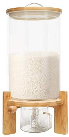 HUOMMGS 7,5L Müslispender 20x30cm Reisspender Vorratstank Große Cereal Dispenser Cornflakes Behälter Mehl Aufbewahrung Glas mit Bambus Decke und Ventil für Reis, Müslis, Cerealien
