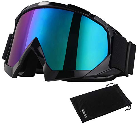 Japace Motorradbrillen Skibrille Anti Fog UV Schutzbrille mit Double Lens Schaumstoffpolsterung für Outdoor Aktivitäten Skifahren Radfahren Snowboard Wandern Augenschutz (Schwarz, Bunte Linse)