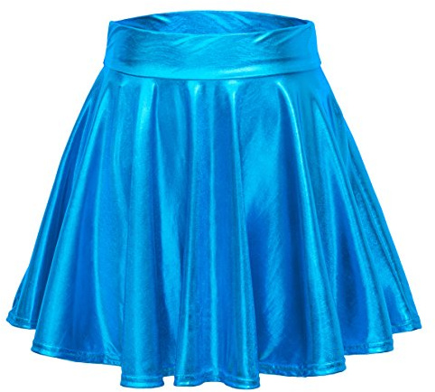 Damen Glänzend Höhe Taille Liquid Mini Rock Metallisch Elastische Taille A-Linien Pull On Skater Röcke