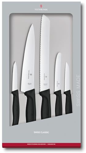 Victorinox Swiss Classic Küchenmesser Set, Küchengarnitur, 5-teilig, Extra Scharf, Swissmade, schwarz
