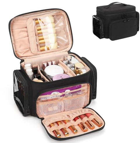 Kosmetiktasche Groß, Reise Make Up Tasche Damen Schminktasche mit Pinselhalter Fach, Portable Makeup Bag Cosmetic Organizer