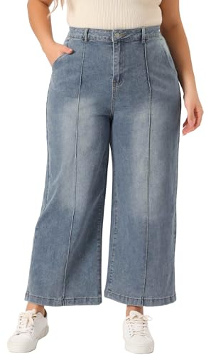 Agnes Orinda Jeans in Übergröße für Damen, weites Bein, Baggy, gewaschen, Stretch, mit Taschen, Denim-Knöchelhose, Grau / Blau, 2X