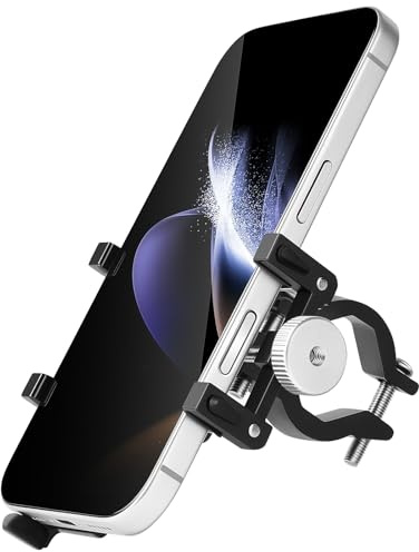 Homoto Handyhalterung Fahrrad, Aluminium Universal Motorrad Handyhalterung Fahrrad Lenker für 4,5-7,0 Zoll Smartphone, E-Bike E Scooter Zubehör Mobile Halterung - Stabil und Langlebig