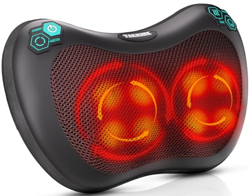 TAKRINK Shiatsu Massagekissen Nackenmassagegerät Rückenmassagegerät mit 8 Knoten und 3 Speed Tiefengewebsknetung Leise Massagegerät für Nacken Schulter rücken mit 1,8 m Autokabel für Männer, Frauen