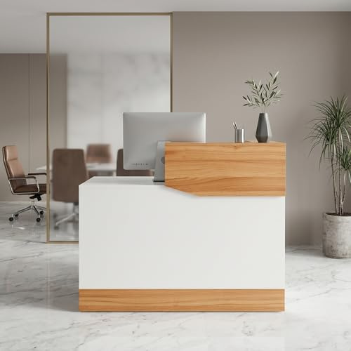 TinFrey Empfangstheke Klein 120 cm, Moderne Rezeptionstheke aus Holz mit Kabeldurchführung Empfangstresen Thekentisch für Laden, Friseur, Schönheitssalon, Büro & Hotel Verkaufstheke mit Arbeitsplatte