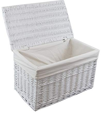 DVier Wäschekorb Weide weiß rechteckig Bezug Deckel 70x42 H.42 08WRt02-d