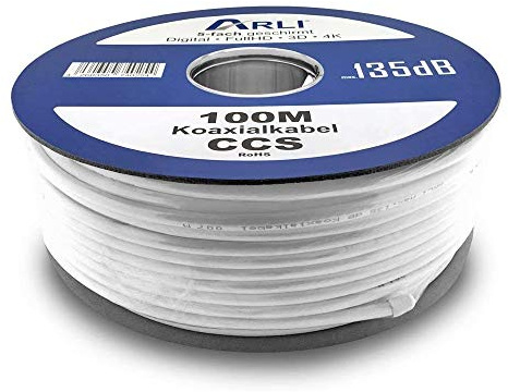 ARLI 100m 135dB Sat Koaxialkabel Koax Kabel Antennenkabel 4K FullHD UltraHD 4K 5-fach geschirmt für DVB-S / S2 DVB-C DVB-T BK Anlagen Satkabel HD UHD 3D verlegekabel 5 fach schirmung 135 dB 100 m