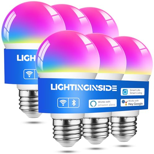 Lightinginside Intelligente Glühbirnen, entspricht 60 W, WiFi-Smart-Glühbirne, kompatibel mit Alexa/Google Assistant/Smart Life, A19 E26 RGBCW Farbwechsel, kein Hub erforderlich, 2,4 G WLAN