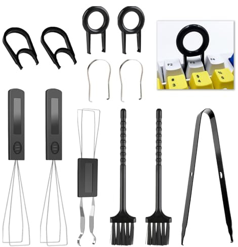 Eiaigky 12-teiliges Tastenkappenentferner, Tastenkappen-Wechselschalter, Tastenkappen-Abzieher, mechanisches und Standard-Tastatur-Reinigungsset mit Präzisionspinzette und Bürsten, einfaches Entfernen