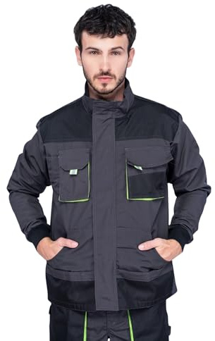 Mazalat Arbeitsjacke männer, Arbeitsjacken herren, Schutzjacke mit vielen Taschen, Arbeitskleidung männer Größen S-XXXL, Qualität (L, Schwarz/Grün)