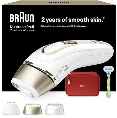 Braun IPL Geräte Haarentfernung Silk·expert Pro 5, PL5262, Weiß/Gold | Alternative Laser Haarentfernung für Zuhause, Dauerhafte Haarentfernung, Inkl. Etui, Gillette Venus Rasierer Und 3 Aufsätze