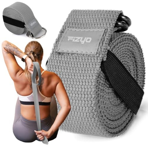 FIZYO Yoga Gurt mit Schnalle, 240 cm, 100% Baumwolle - Yoga Strap | Yogagurt Baumwolle mit Metall-D-Ringen, 240 cm, verstellbar für Yoga, Pilates, Stretching und Fitness - sanft dehnen