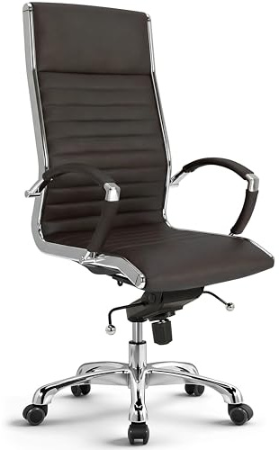 VERSEE Chefsessel Montreal aus Echtleder, Braun, Sitzhöhe 46–54 cm | Ergonomischer Bürostuhl mit Wippmechanik und Lendenstütze, für Büro und Homeoffice, bis 150 kg belastbar