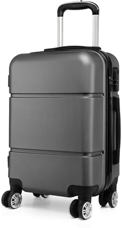 KONO Handgepäck Koffer Klein ABS Hartschale Trolley Leichtgewicht 55cm | Reisekoffer mit Rollen und Zahlenschloss, 33L, Kratzfeste, Carry on Suitcase für Kurztrips, Urlauber und Vielreisende, Grau