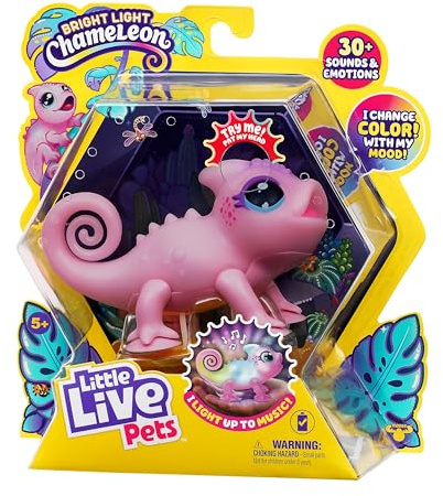 Little Live Pets Chamäleon Nova, leuchtendes, interaktives Chamäleon mit Farbwechselfunktionen, über 30 Geräusche, viele Verschiedene Stimmungen, wiederholt Worte, mit Takterkennung, inkl. Batterien