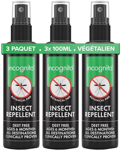 Incognito Insektenspray 3 x 100ml - Mückenspray DEET Frei - Mückenschutz Spray gegen Moskito Zecken & Stechinsekten - Bio Insektenschutz Spray Reisegröße mit PMD