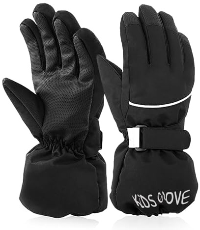 Skihandschuhe Kinder wasserdichte Snowboard Handschuhe Winter Warme Kinderski Fäustlinge Winddichte Schneehandschuhe Ski Skifahren Outdoor Schihandschuh (Dunkel, M)