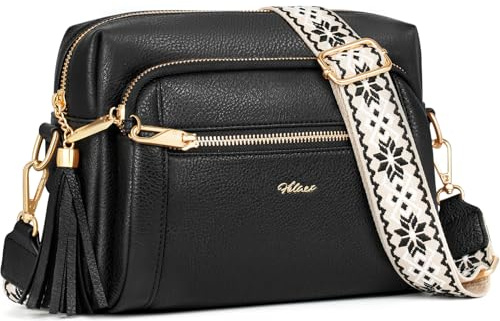 HILAEX Umhängetasche Damen mit Anti Diebstahl, Handtasche Damen Mittelgroß mit 4 Fächern, mit Verstellbar Abnehmbar Breiter Gurt Schwarz