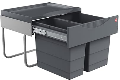 Hailo Abfallsammler 3644901 | 2fach Raumspar Tandem Abfalltrennsystem | 18 + 12L Inneneimer im Teleskop-Vollauszug | ab 50 cm breiten Unterschrank mit Drehtür montierbar | Dunkelgrau