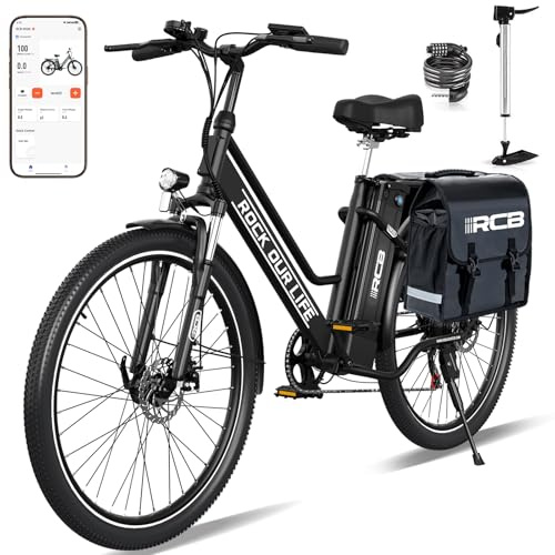 RCB 26 E Bike, 250W Motor, 7 Gang, Reichweite 35-50 km, City Ebike,Doppelscheibenbremsen, Elektro-Mountainbike mit Wasserdichter Fahrradtasche