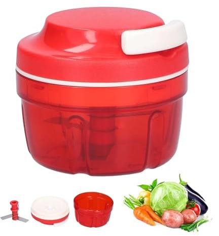 Zwiebelschneider, Zwiebelschneider mit Seilzug, Multizerkleinerer Manuell, Gemüseschneider Haushalt Kordelzug Design, Handbuch Gemüsehacker, Shredder Fleischmixer, Küchenbedarf (Rot-300ML)