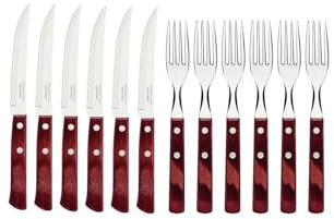 Tramontina Steakbesteck Pizzabesteck, 12-teiliges Set, für 6 Personen, Steakbesteckset, rostfreier Edelstahl, FSC zertifizierter Echtholzgriff, spülmaschinenfest, Rot