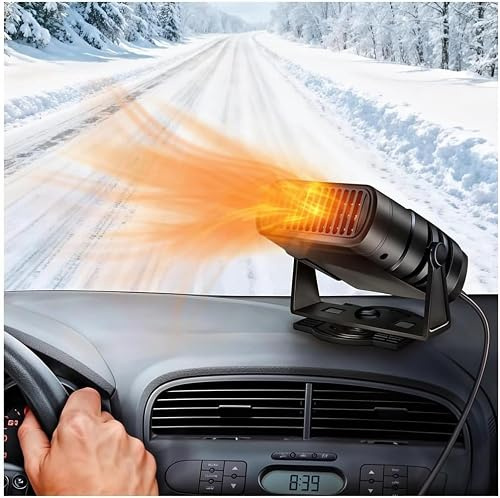 Auto Heizlüfter 12V, 4-in-1 Wärmeleistung Windschutzscheiben Defroster | Sofortige Demisterm, 360° Drehbar, 90° Neigbar, zum Die Meisten Autos