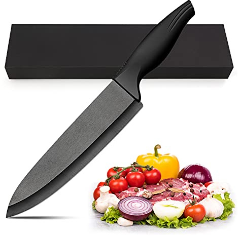 LinStyle Keramikmesser, 18 cm Klingenlänge Küchenmesser, Kochmesser Profi Messer, Ergonomischer Griff Schwarz, Allzweckmesser für Fleisch, Brot, Obst & Gemüse