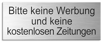 Schild Bitte Keine Werbung und Keine kostenlosen Zeitungen 66x25 mm Briefkastenschild Aluminium glashart eloxiert Edelstahloptik