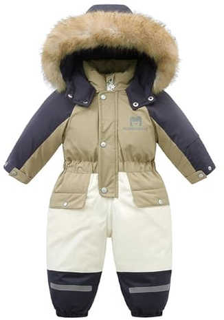 JiAmy Schneeanzug Kinder, Jungen Mädchen Skianzug Kleinkinder Baby Winter Overall mit Kapuze Fleece-gefüttert für 1-2 Jahre