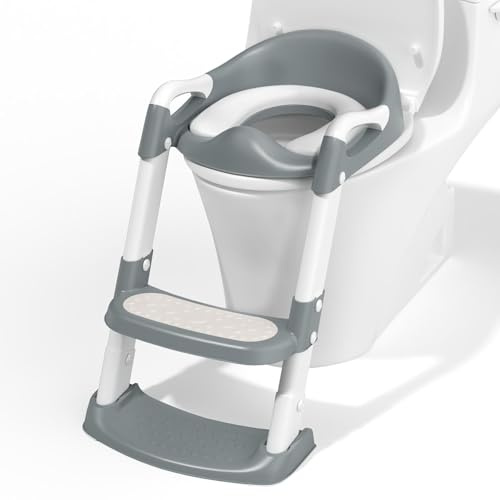 COOSEYA Toilettensitz Kinder mit Treppe, Kinder Wc Sitz mit Treppe | Rutschfest Pedal,PVC Polster,Höhenverstellbar,Spritzschutz,Faltbar