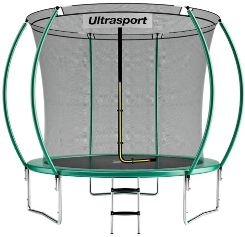 Ultrasport Garten Trampolin XL, 244 cm Durchmesser, belastbar bis 100 kg, großes Outdoor Trampolin mit viel Platz und vielen Sicherheitsmerkmalen, Trampolin Komplettset, Grün