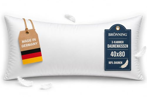 Brönning Daunenkissen 40x80 - Made in Germany | Premium 3 Kammer Kopfkissen 40x80 | Kuschelweiches Allergiker Kissen | Pillows for Sleeping | Federkissen