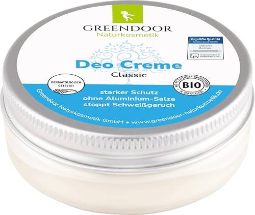 GREENDOOR Deo Creme ohne Aluminium und ohne Alkohol vegan 50ml – 6 Monatspack, stark gegen Schweißgeruch, Bio Deodorant natürlich ohne Tierversuche, Naturkosmetik mit Aloe Vera, dezenter unisex Duft