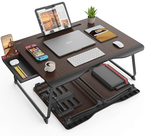 Laptop Tisch für Bett, SAIJI XXL klappbar Betttisch, für Lernen, Essen, Arbeiten, Sofa, Bett, mit Shublade, Handauflage Buchständer, Tablet Handy ständer (Schwarze)