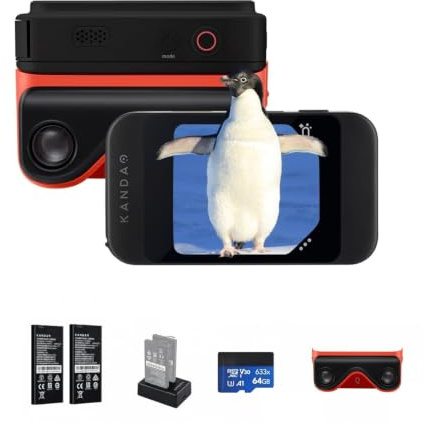 KanDao 3D-Kamera, 3D Sofortbild-Digitalkamera, 180 Grad stereoskopische Kamera, 3D-Videokamera für VR-Gerät mit 2,54-Zoll-Touchscreen, QooCam EGO, Schwarz, Reise-Kit