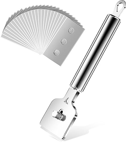Flintronic Ceranfeldschaber Metall, Schaber Ceranfeld mit 24Pcs Ersatzklingen, Glasschaber Ceranfeld, Kochfeldschaber, Ceranfeld Kratzer Entfernen für Reinigung Von Backofen, Induktionskochfeld, Herd