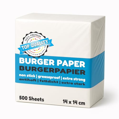 Belmalia ► 500 Blatt ◄ Eckiges Burgerpapier Backpapier Patty Paper für Hamburger, Frikadellen, Patties, Presse, Grill, Antihaftbeschichtet, 14 x 14 cm