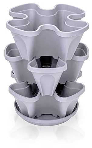 minify Blumentopf Säulentopf stapelbar im 3er oder 6er Set inklusive farblich passendem Untersetzer in 3 schönen Farben (3, Hellgrau)