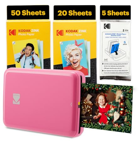 Kodak Step Sofortbild-Smartphone-Drucker – 75 Blatt Paket – Zink 2x3” Fotos – Bluetooth – Rosa
