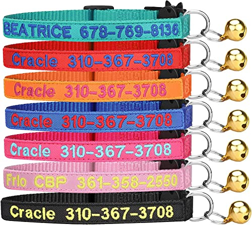 TaiHong Katzen-Halsband, personalisierbar, mit Glöckchen und besticktem ID, Name und Telefonnummer
