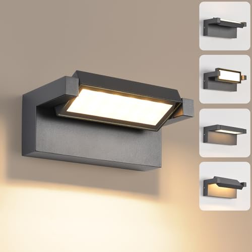 KUKAK Wandleuchte Außen Innen 22W LED,IP65 Außenleuchte Außenlampe Wand | Außenwandleuchte 3000K Warmweiß Aussenleuchte,Wandlampe mit 350° Schwenkbar Panel für Garten Terrasse Balkon Dunkelgrau
