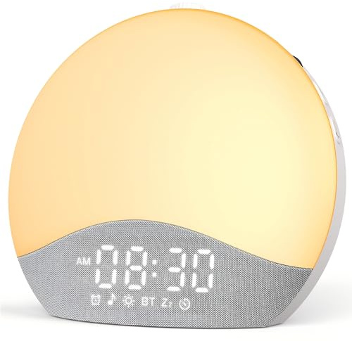 ecozy Tageslichtwecker, Lichtwecker, Bluetooth-Synchronisierung, 26 Beruhigende Klänge mit Weißes Rauschen, 17 Nachtlichter, Sonnenaufgang Wecker für Tiefschläfer/Kinder