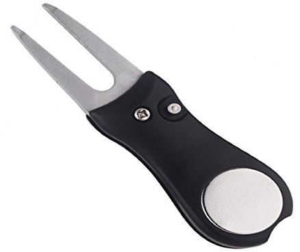 LL-Golf Klappbare Pitchgabel mit Coin zur Ballmarkierung | Ausbesserung's Tool für Divots auf dem Golfplatz / Pitch Gabel / Divot Tool