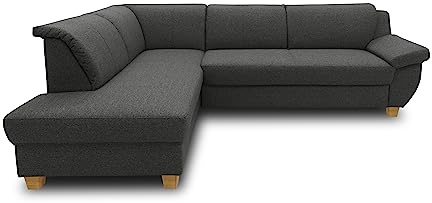 DOMO. collection Ecksofa Panama, klassisches Ecksofa in L-Form Links, Eckcouch, Sofa Couch, Ecke 254 x 186 x 80 cm (BxTxH), anthrazit